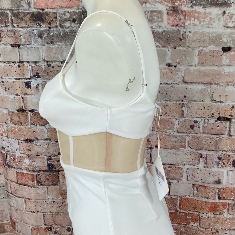 Angel Biba Corseted Mini Dress Blind Date Nude Mesh Bodycon White Sz Small - Picture 4 of 14
